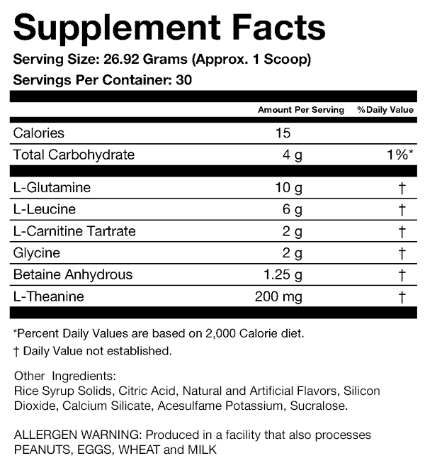 RX-3 ReconstruXion - Frosty Pina Colada Supplement Facts