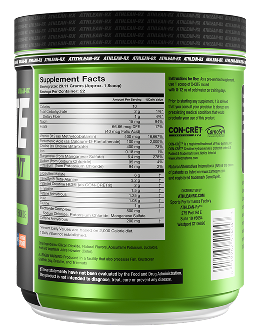 X-Cite Nutrition Facts