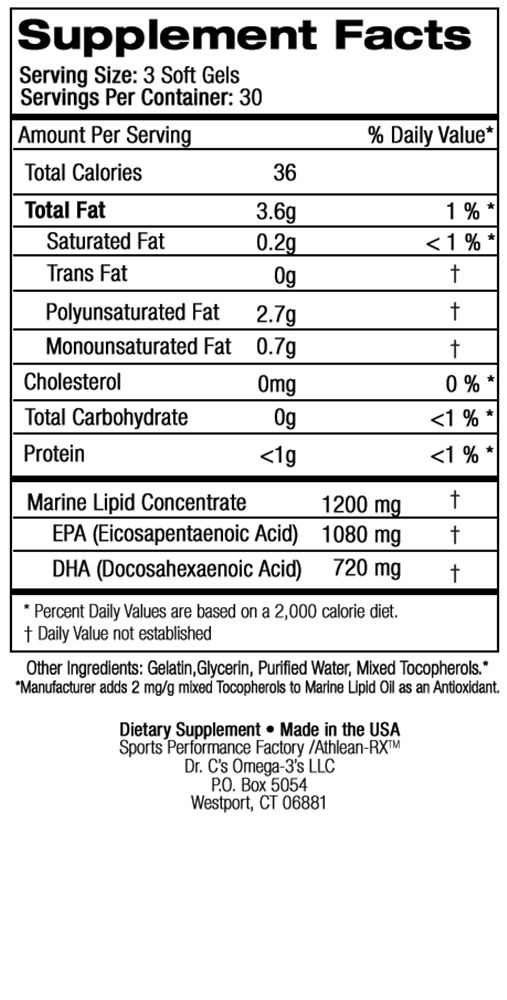 Doctor C's Omega 3's Supplement Facts