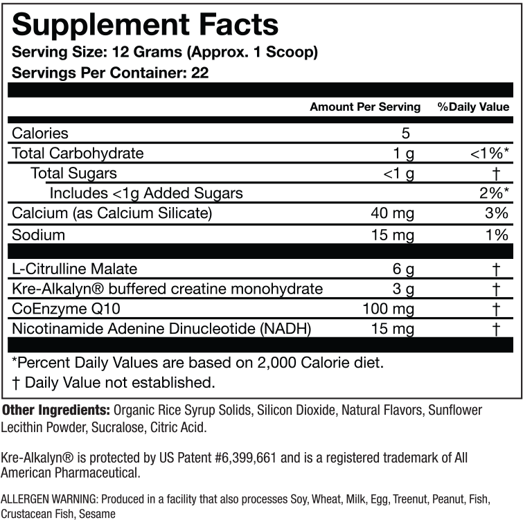 PR-X - Atomic Lemonade Supplement Facts