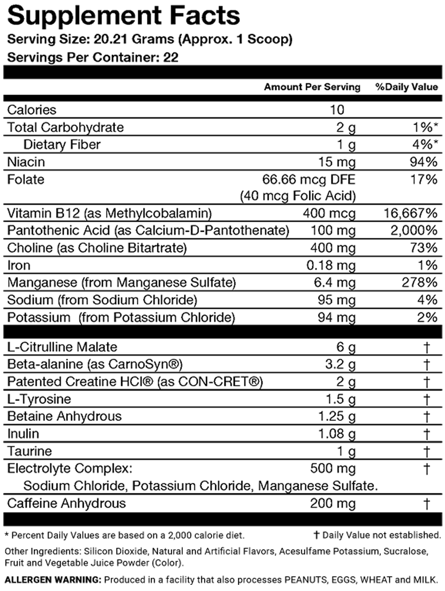 RX-1 X-CITE | Icy Berry Blast Supplement Facts