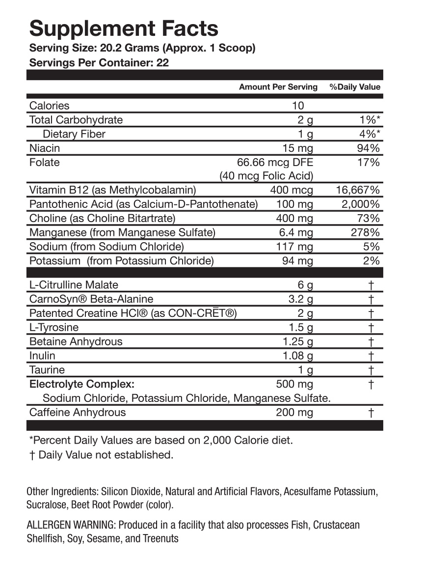 RX-1 X-CITE | Fruit Punch Supplement Facts