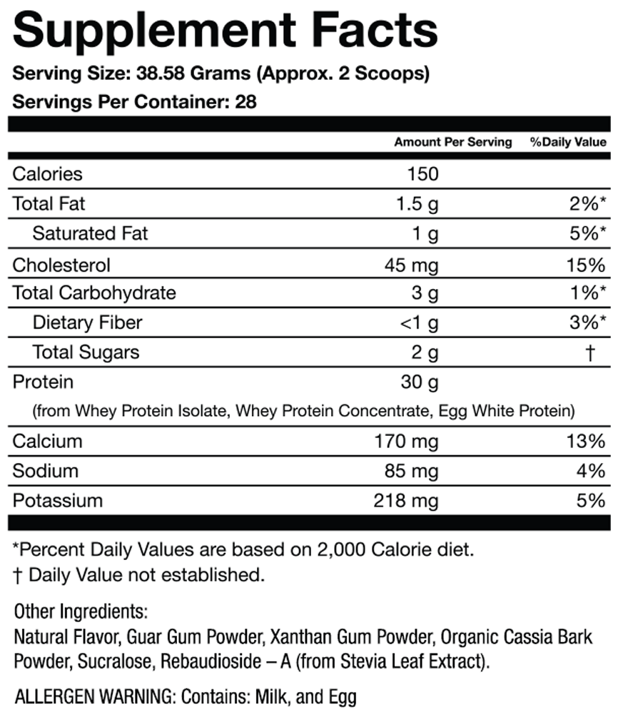 PRO-30G Protein | Frosted Cinnamon Bun Supplement Facts