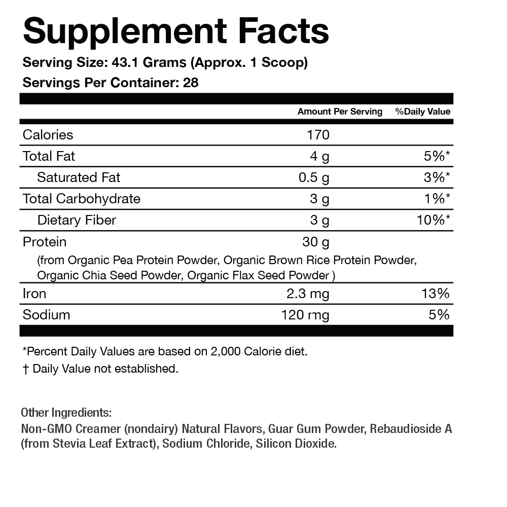 PRO-30G Vegan Protein | Vanilla Bean Supplement Facts
