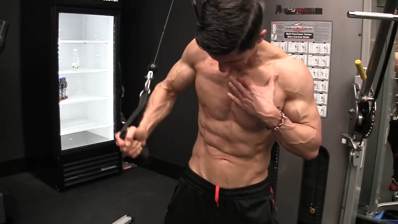 standing lc cable press lower chest exercise