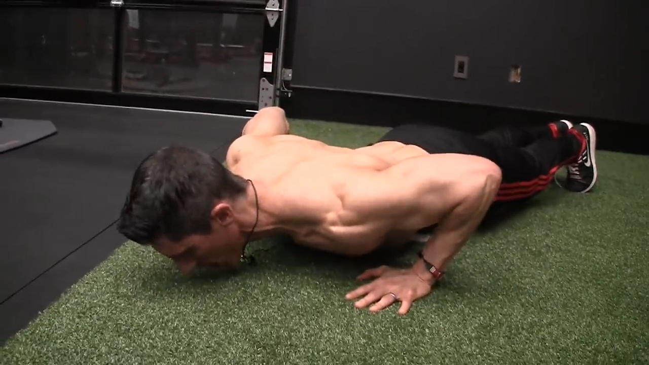 chest touching the floor is the correct bottom position for the pushup