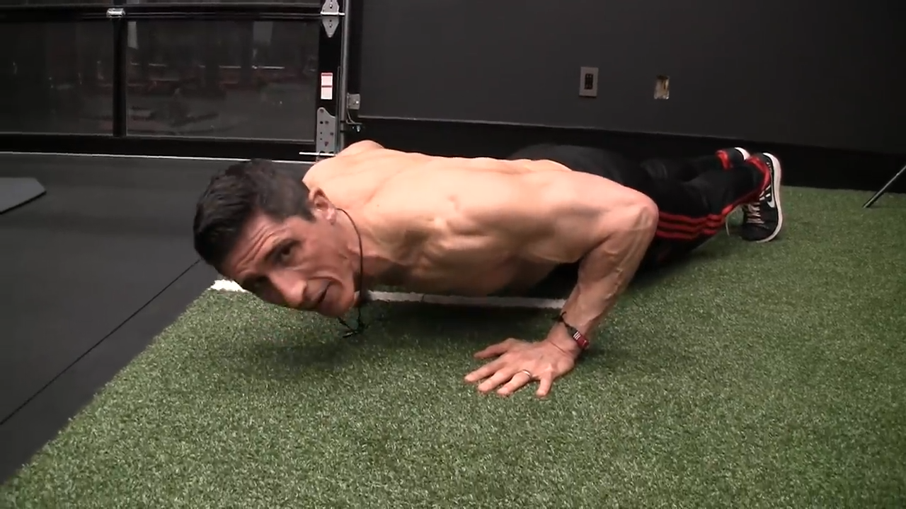 here I am shortening the range of motion of the pushup by not going low enough