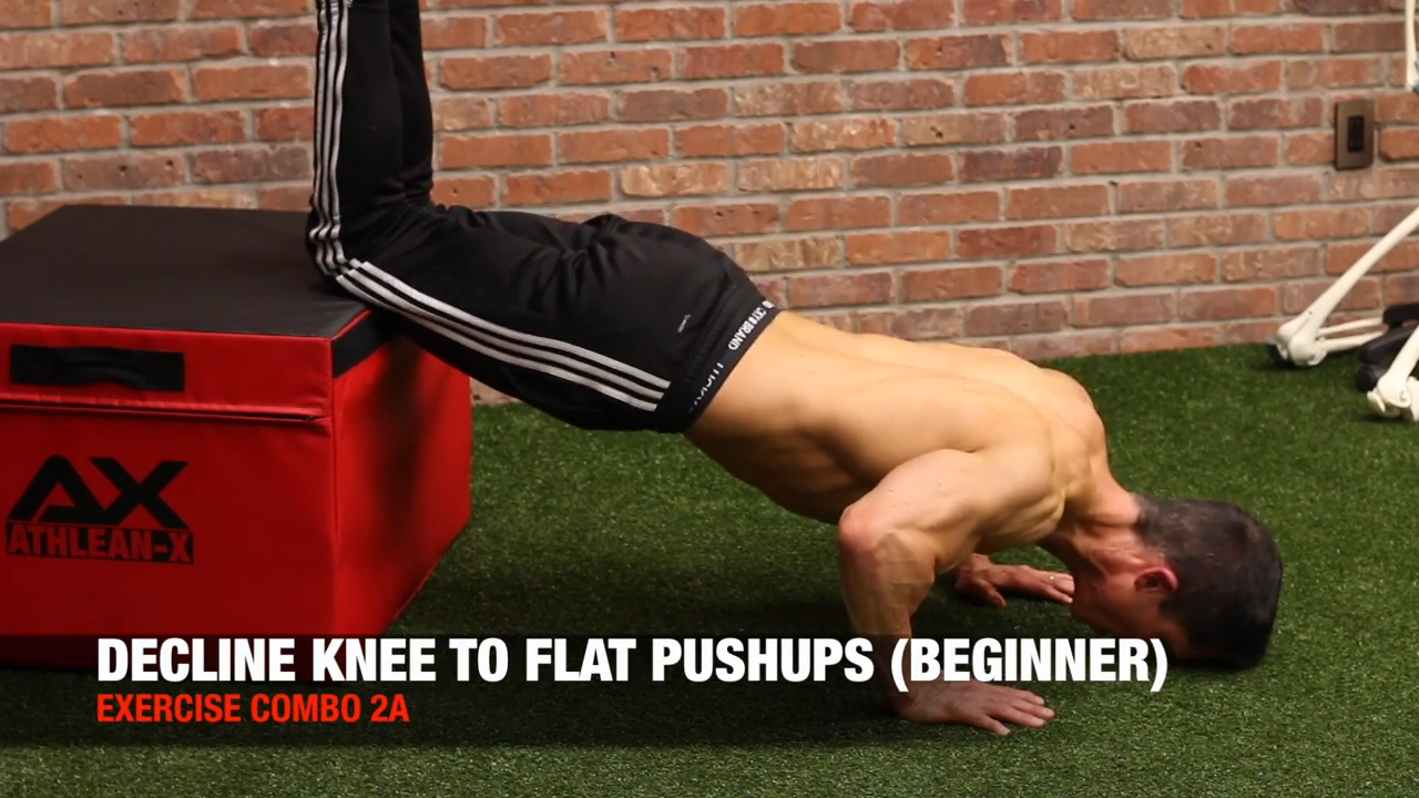 decline knee to flat pushups
