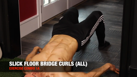 slick floor bridge curl exercise