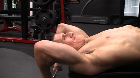 lying triceps extension with ez curl bar