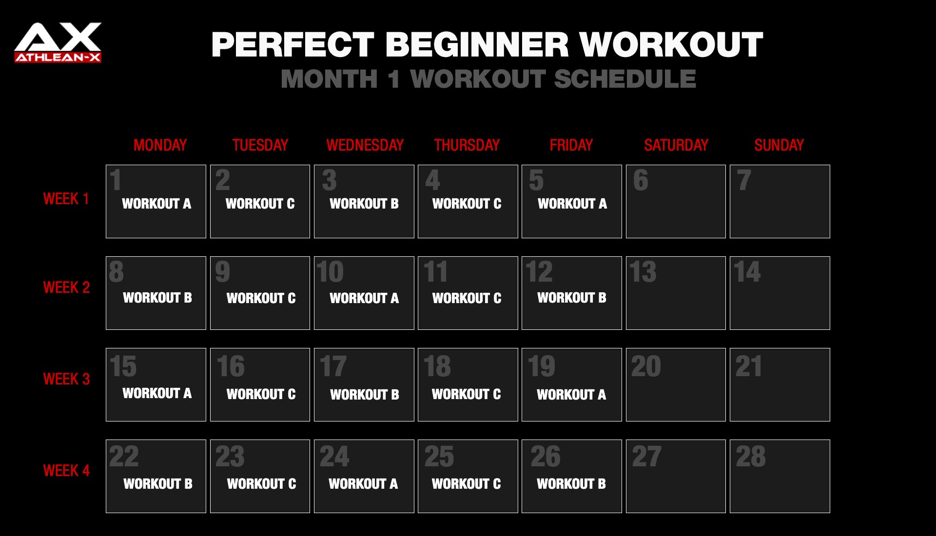 beginner workout month 1 calendar
