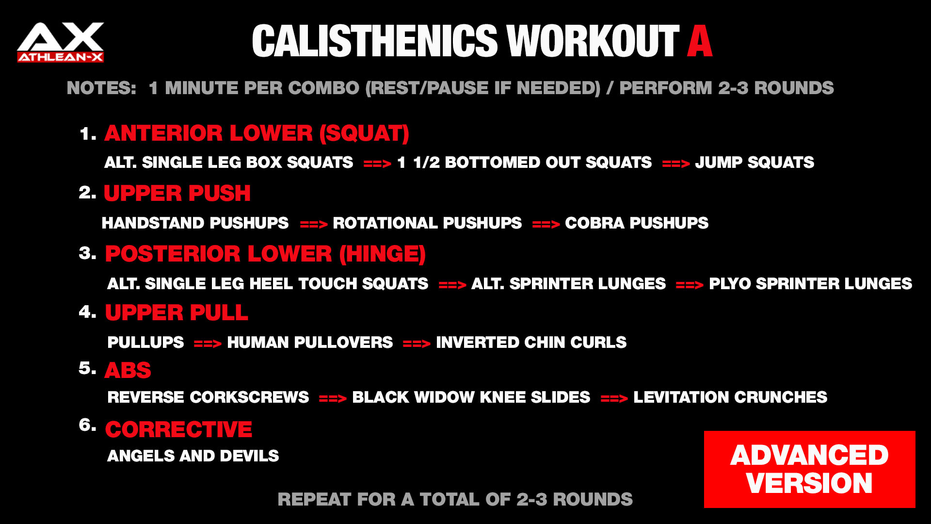 calisthenics workout plan a advanced