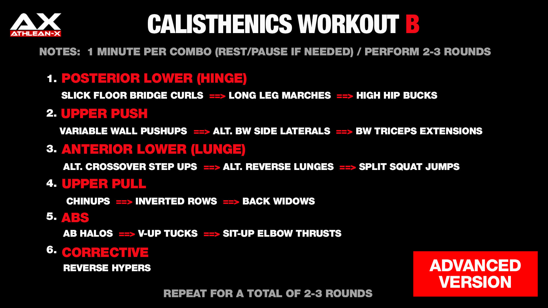 calisthenics workout plan b advanced
