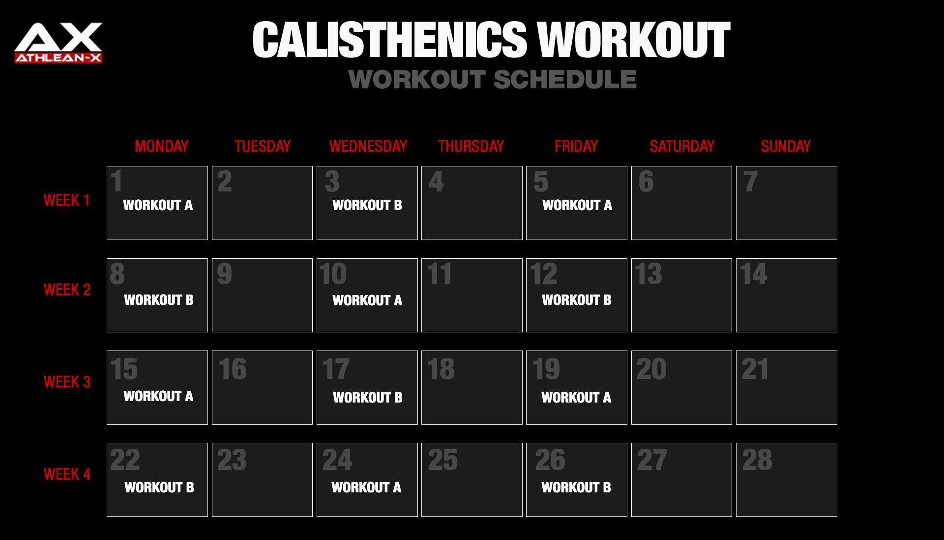 Calisthenics Workout Calendar