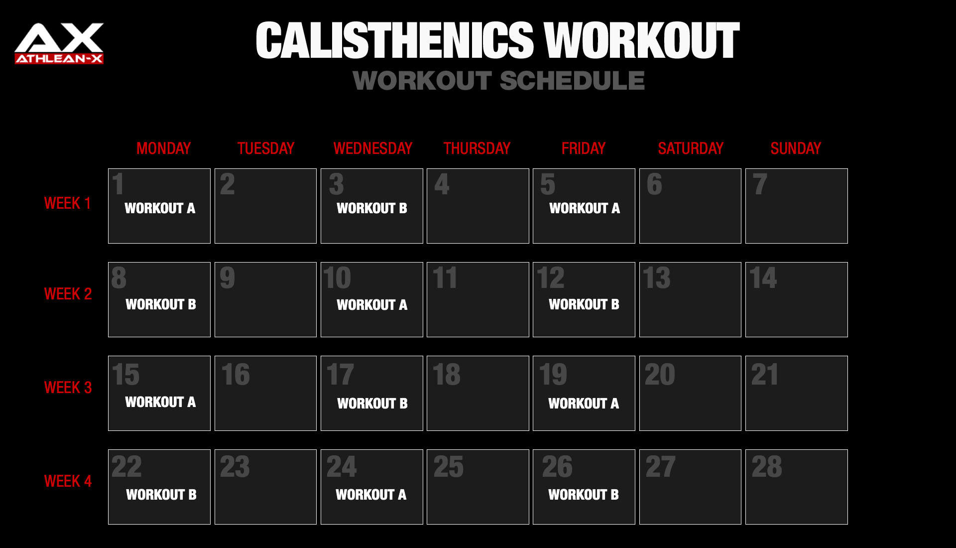 Calisthenics Workout Calendar - Kelsy Mellisa